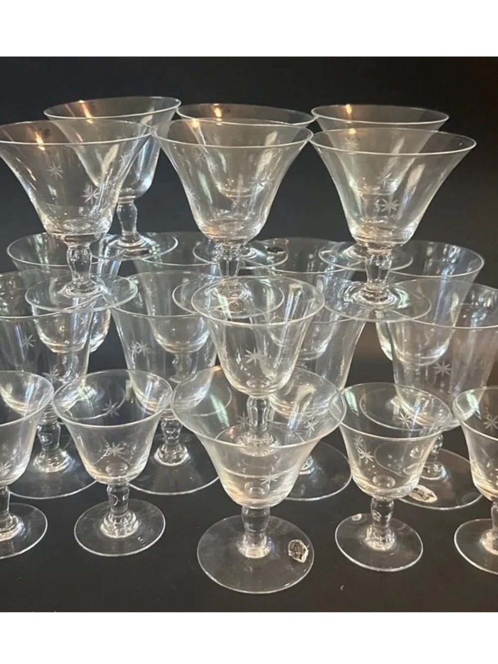 Bryce Brothers Clear Etched Crystal Cocktail Glasses - Set of Clear Stemware